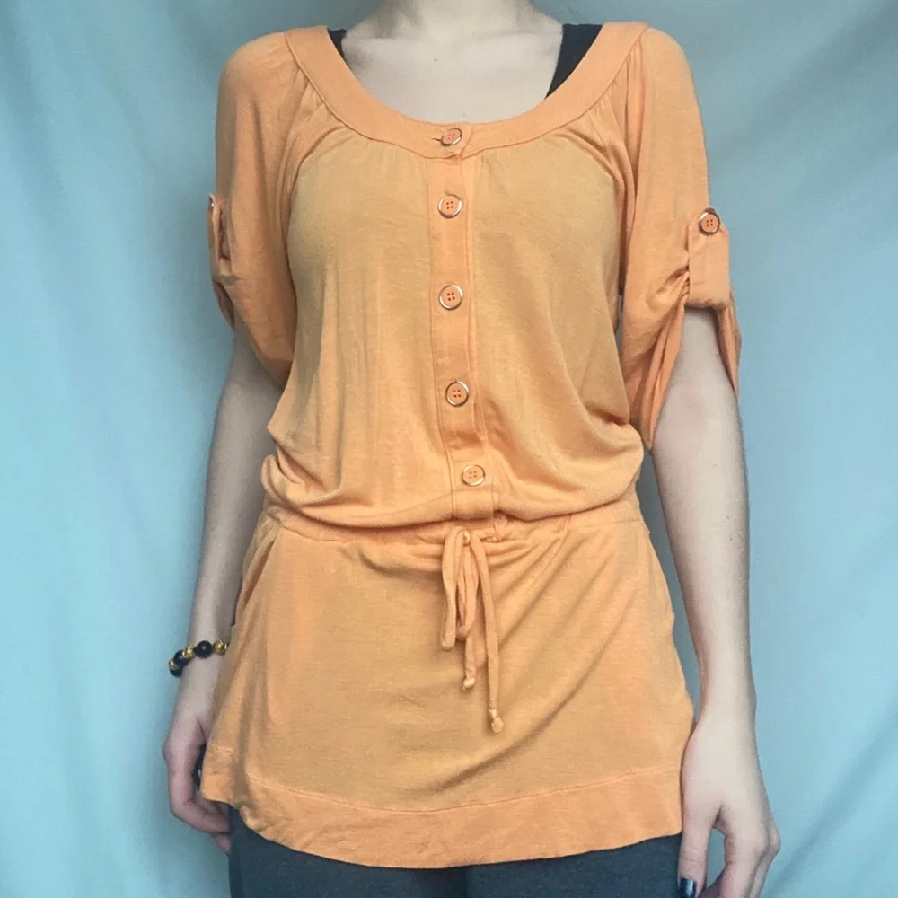 BCBGeneration XS Orange Shortsleeved Tunic Blouse Top - Picture 2 of 11